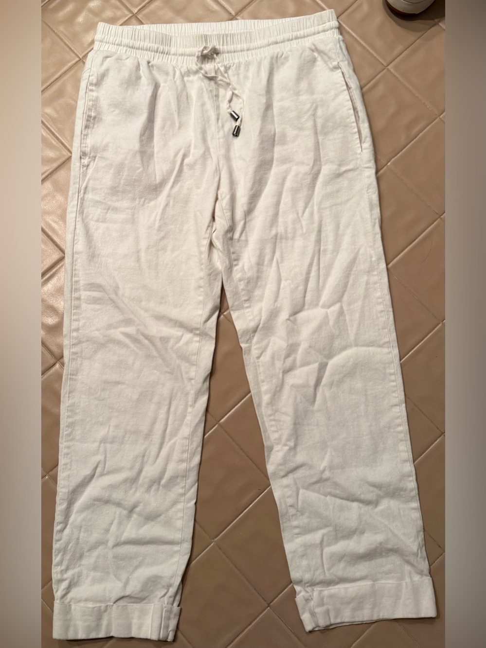 Cable & Gauge Studio White Linen Blend Pull-On Pants S Small Drawstring Cropped